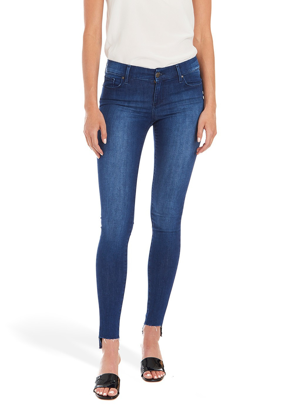 Mid Rise Skinny - Carmine - Medium Blue w/ Back Hem | Mott & Bow