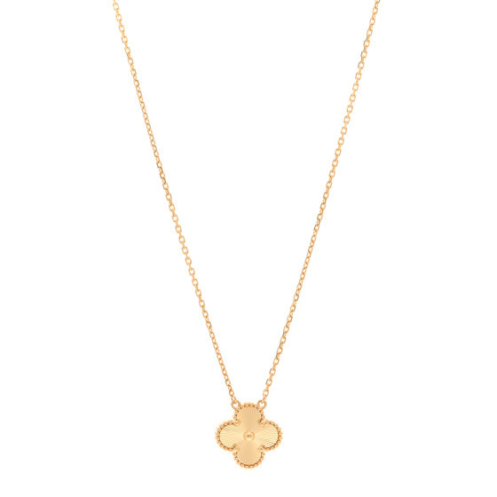 18K Yellow Gold Guilloche Vintage Alhambra Pendant Necklace | FASHIONPHILE (US)