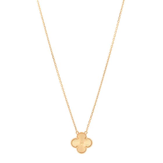 18K Yellow Gold Guilloche Vintage Alhambra Pendant Necklace | FASHIONPHILE (US)