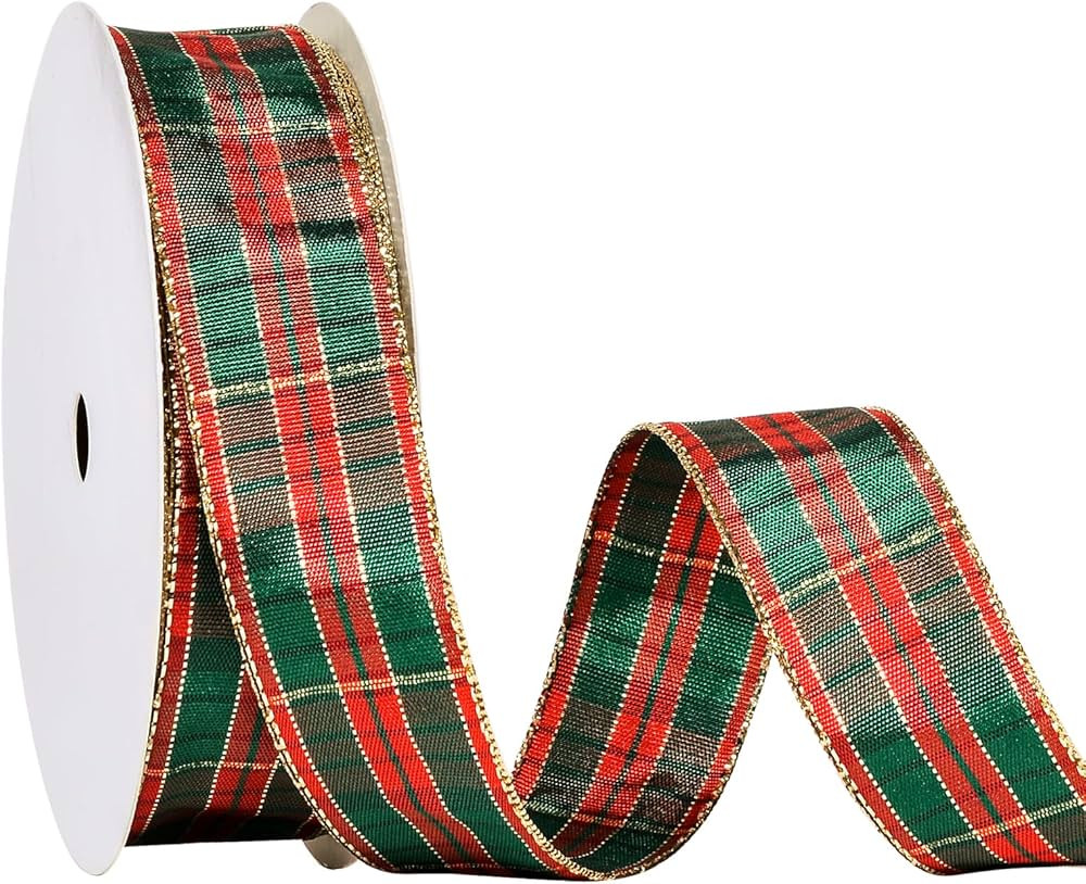 YAMA Christmas Gingham Ribbon 1 Inch Traditional Tartan Woven Edge Plaid Ribbon for Gift Wrapping... | Amazon (US)