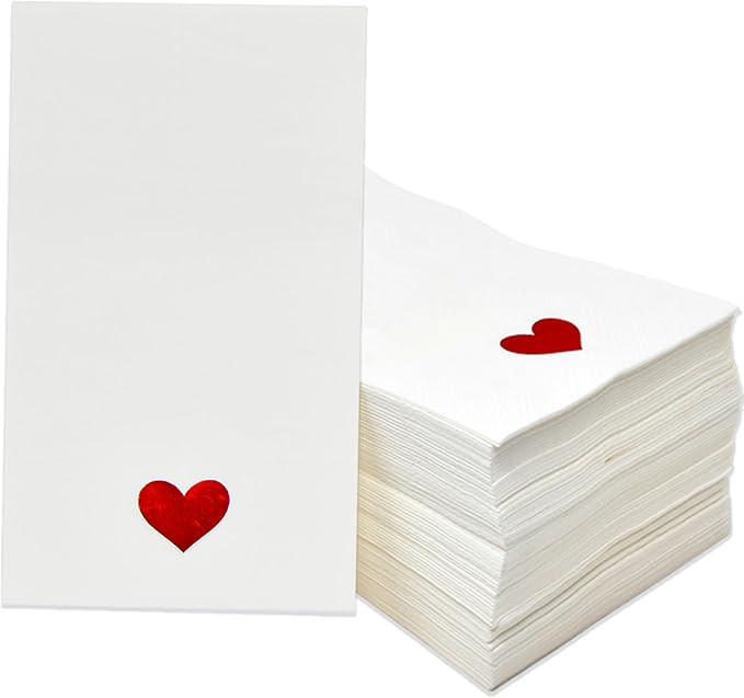 Gift Boutique Heart Guest Napkins, 100 White Disposable Paper Napkins with Metallic Red Foil Love... | Amazon (US)