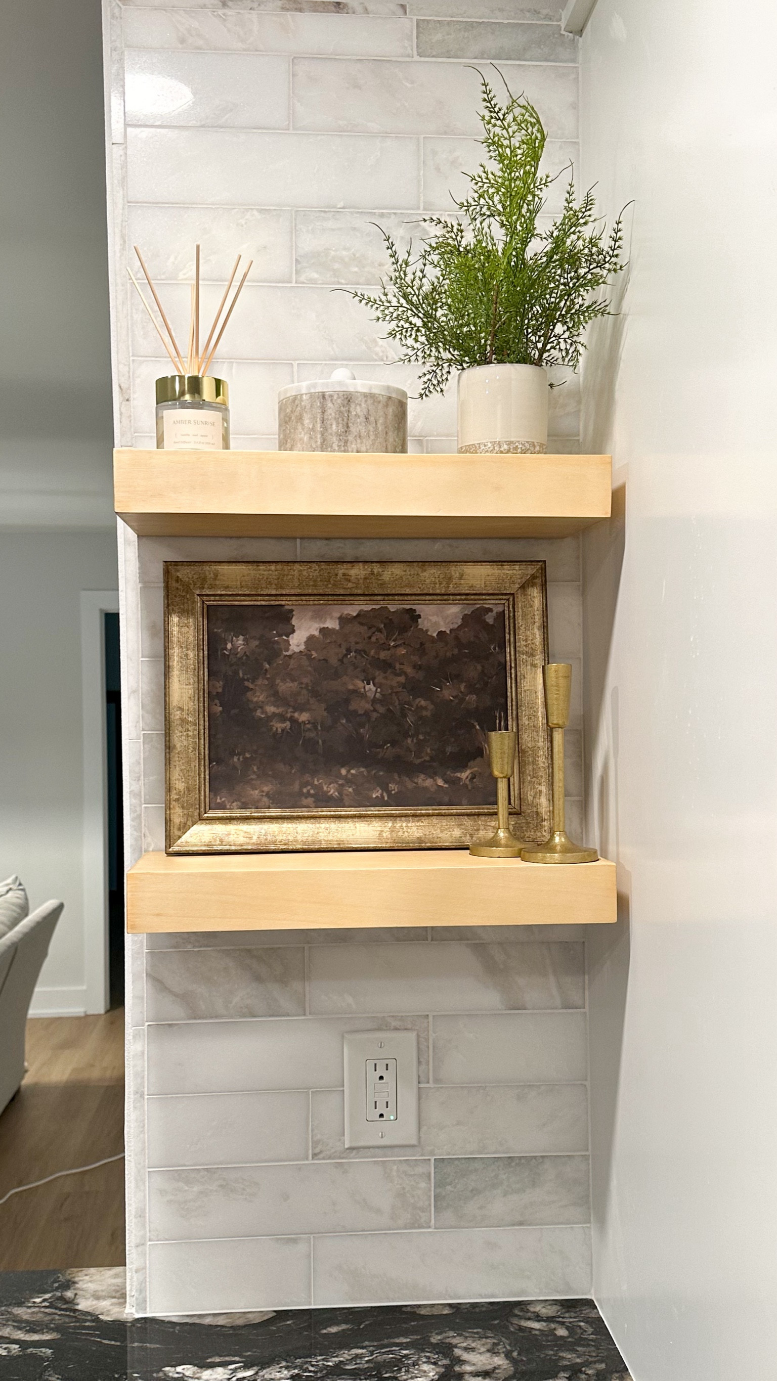 Floating shelves styled with all Target decor 

Candlestick holder
Moody trees framed wall canvas 
Mini plant 

#LTKhome #LTKstyletip #LTKfindsunder50

#LTKSummerSales #LTKStyleTip #LTKHome