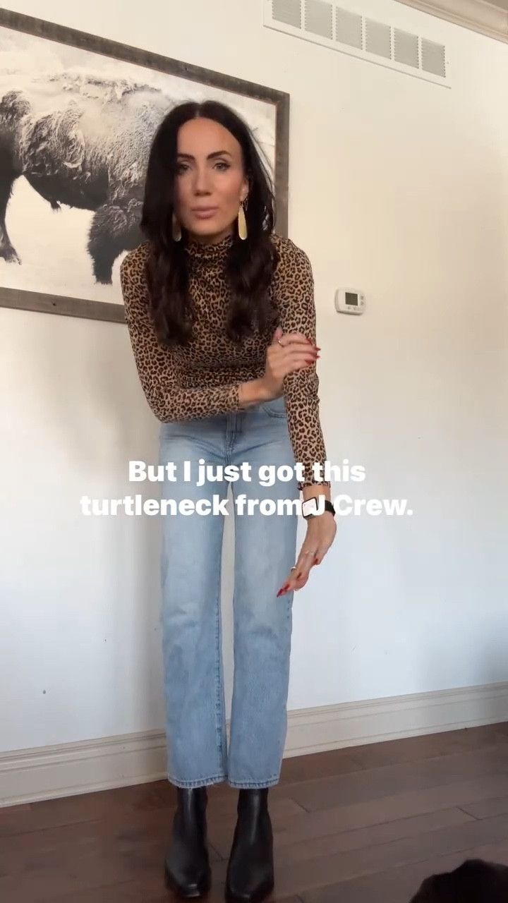 And to think I used to hate turtlenecks! 😅 This leopard one is new from @jcrew and it makes me so happy. So easy to wear and I needed easy on a Cyber Monday morning. I’ve linked the fit in LTK.
