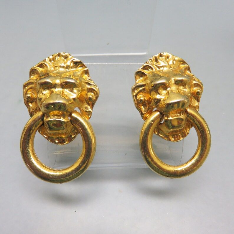 Lion Head Door Knocker Vintage Pierced Earrings | Etsy | Etsy (US)