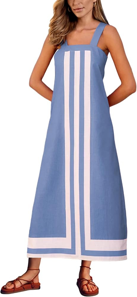 Ailoqing 2025 Women Bohemian Floral Dress Summer Casual Color Block Maxi Beach Overall Dress Cove... | Amazon (US)