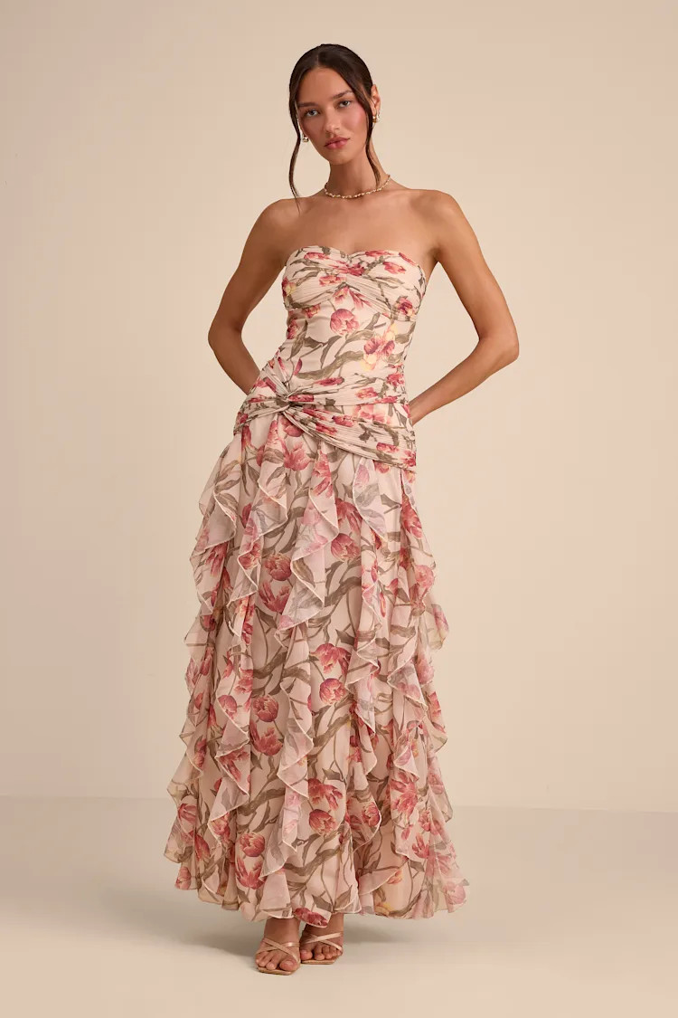 Danna Cream Multi Floral Ruffled Maxi Dress | Lulus