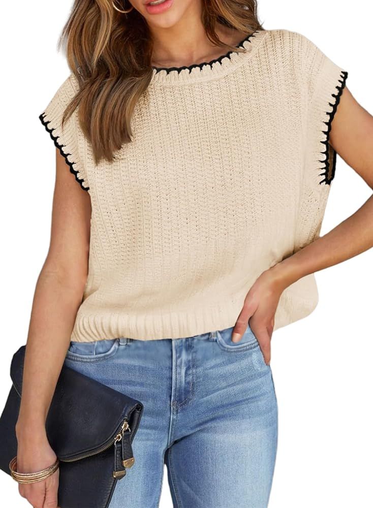 EVALESS Womens Cap Sleeve Sweater Vest Summer Crewneck Short Sleeve Sweaters for Women 2024 Light... | Amazon (US)
