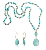2 Pcs Boho Lapis Lazuli Jewelry Set for Women - Handmade Natural Stone Beaded Long Necklace with ... | Amazon (US)