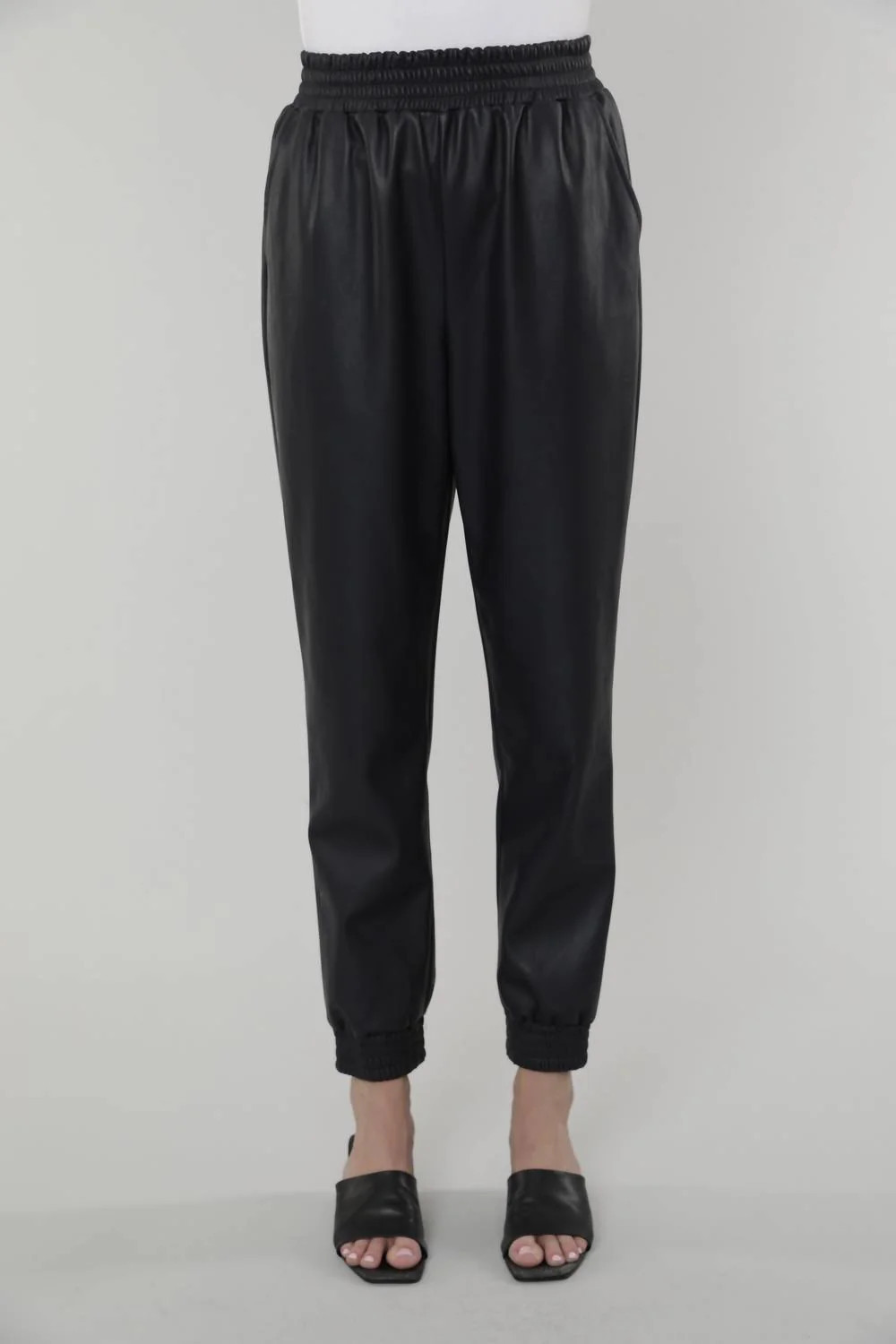 Faux Leather Joggers In Navy | Shop Simon