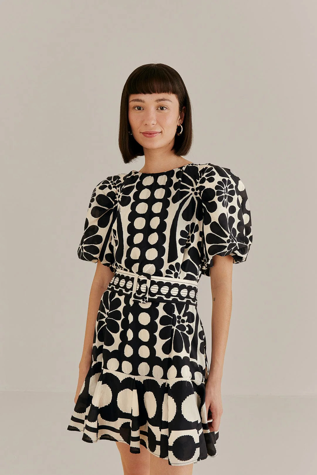 Black Palermo Puff Sleeve Mini Dress | FarmRio (US)