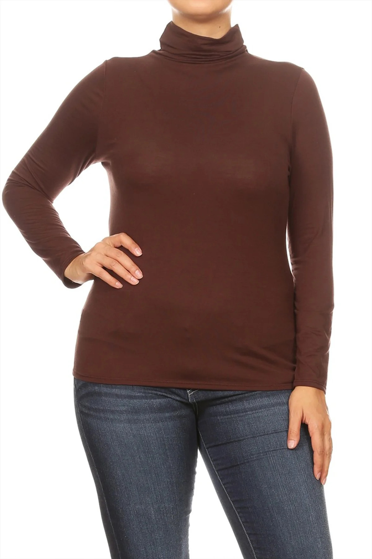 Women's Plus Size Casual Fitted Long Sleeve Solid Turtleneck Sweater Top | Walmart (US)