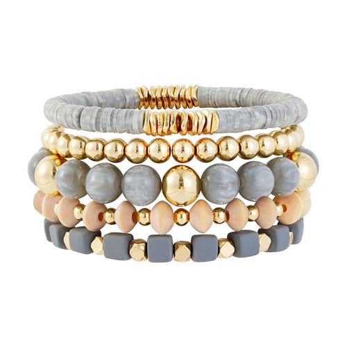 Boho Beaded Stretch Bracelets For Women Stackable Crystal Gold Plated Beaded Bracelets Set Trendy... | Amazon (US)