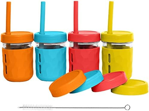 WeeSprout Glass Cups With Lids & Straws, Spill-resistant Cups for Toddlers & Kids, Triple as Toddler | Amazon (US)