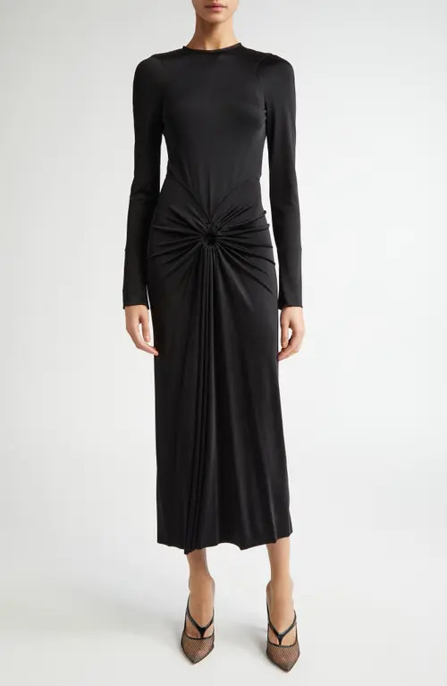 Victoria Beckham Long Sleeve Gathered Jersey Midi Dress in Black at Nordstrom, Size 8 | Nordstrom