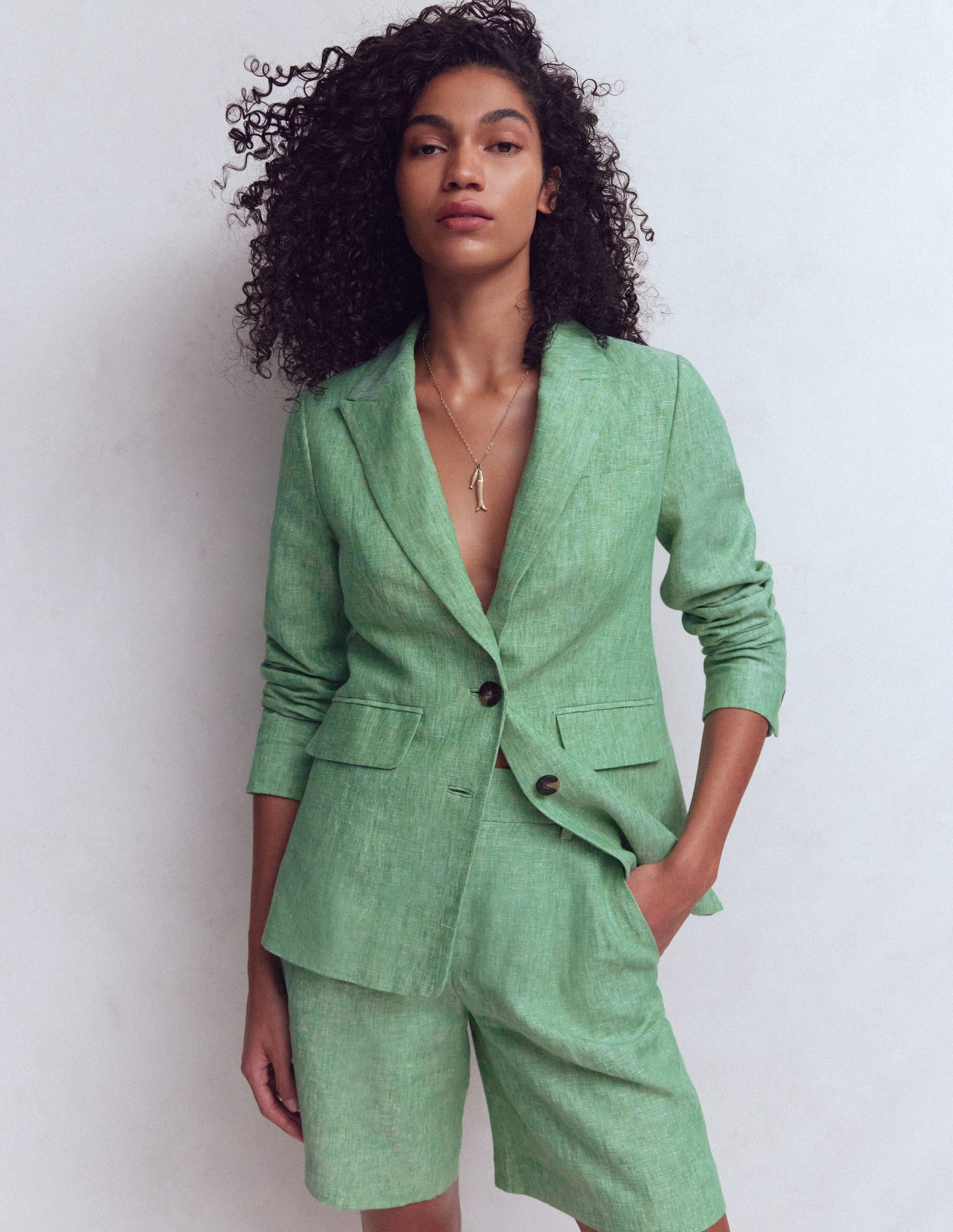 Stamford Linen Blazer-Aloe Green Chambray | Boden (US)