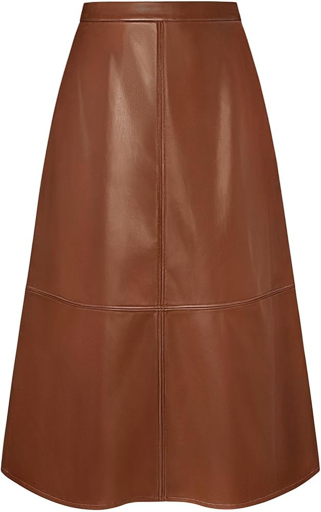 Kate Kasin 2025 Women's Faux Leather Skirts, High Waist A Line Skirt, Fall Winter Midi Skirt | Amazon (US)