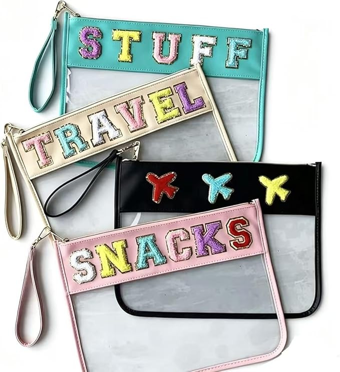 Chenille Letter Clear Bag Purse Multi-purpose Transparent Waterproof Snacks Makeup Tote Bag with ... | Amazon (US)