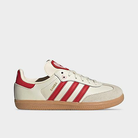 adidas Girls' Little Kids Originals Samba OG Valentine's Day Casual Shoes in Cream White/Better Scarlet/Gum Size: 12.5 | Finish Line (US)