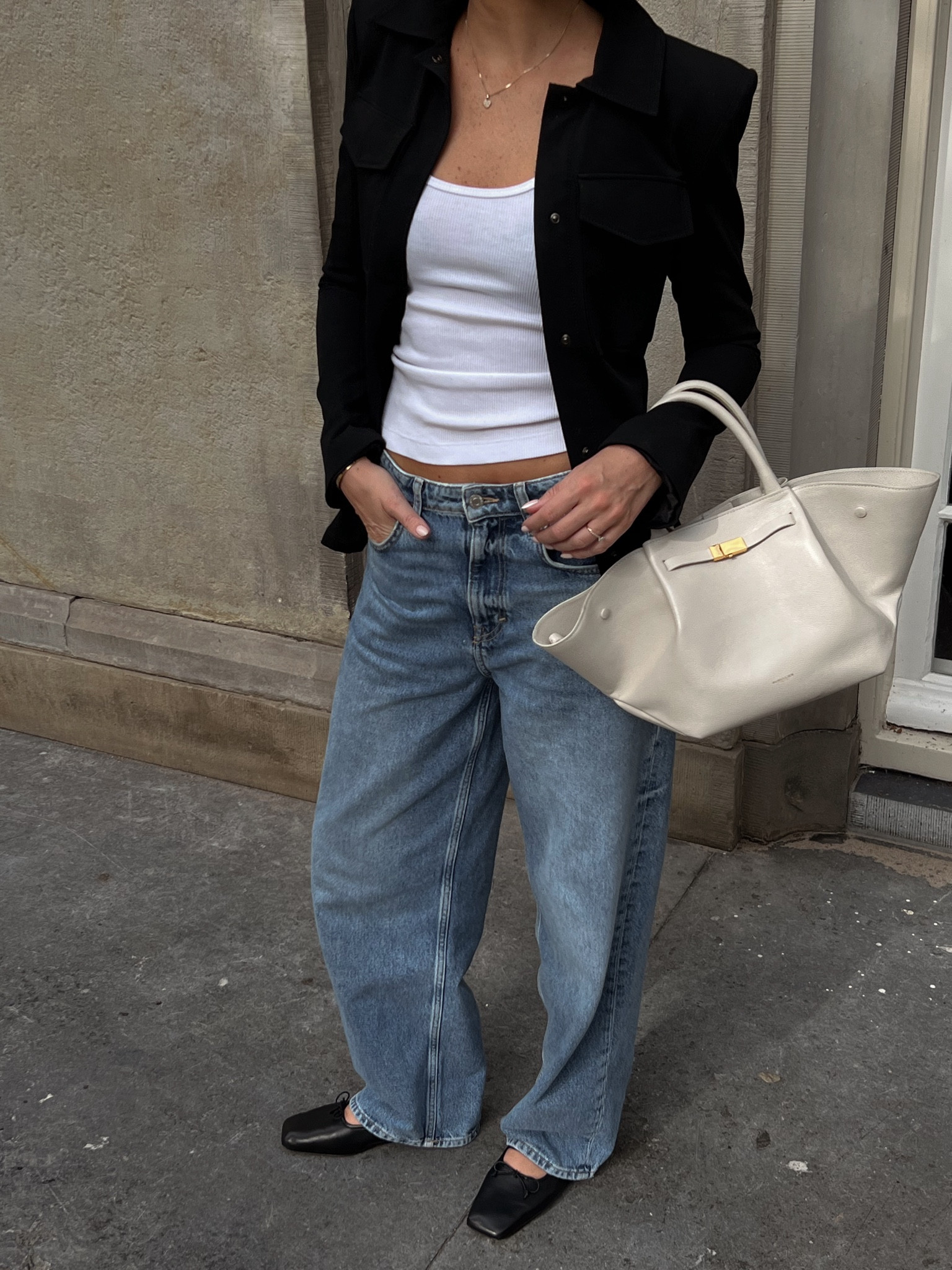 Autumn outfit, outfit inspiration, Mango, DeMellier, The New York tote bag, straight fit jeans, H&M, the 90’s baggy jeans, ribbed tank top, leather ballerina flats, black bomber jacket.

#LTKSeasonal #LTKeurope #LTKstyletip