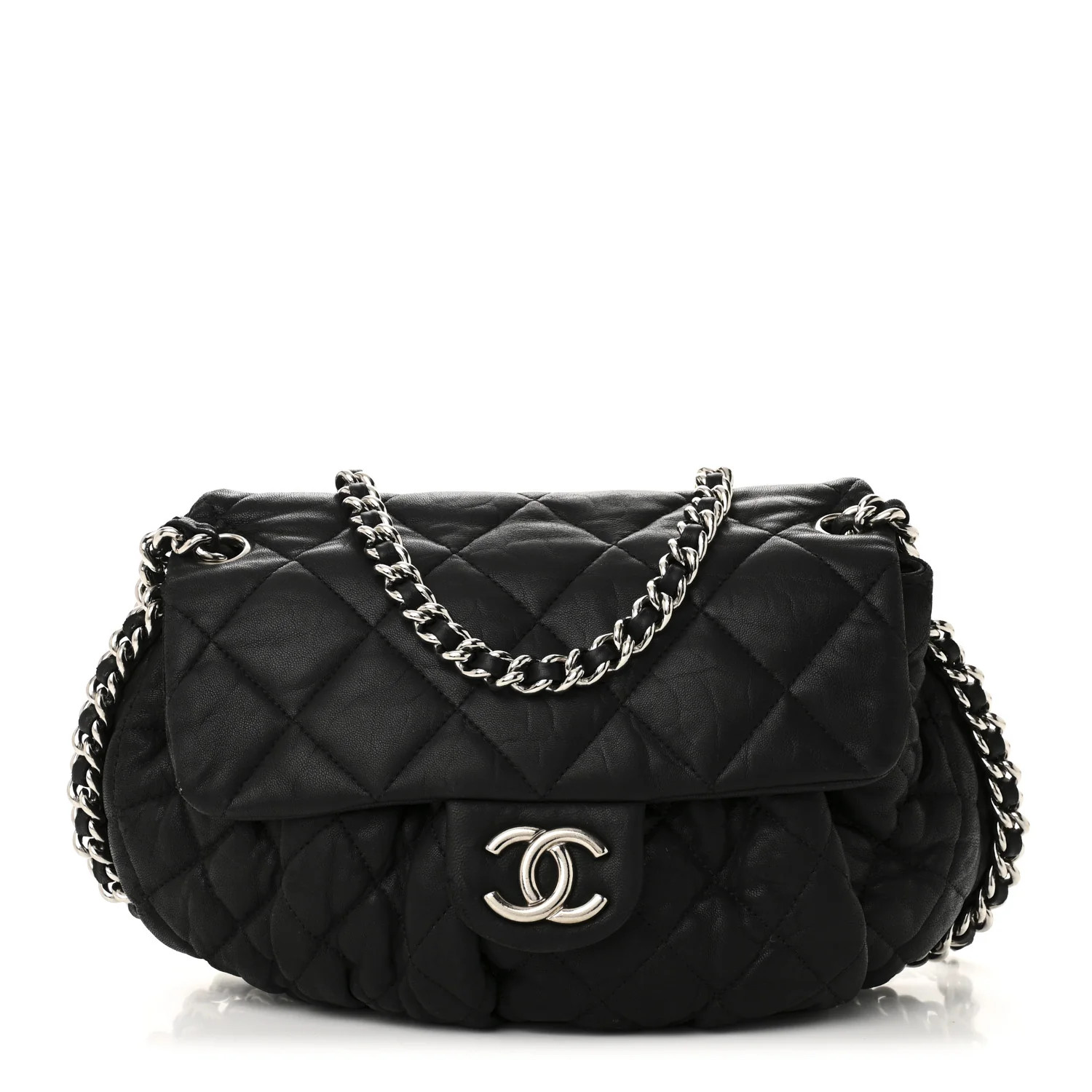 Washed Lambskin Quilted Medium Chain Around Messenger Black | FASHIONPHILE (US)