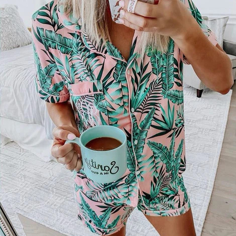 Monogram Palm Print Pajama Shorts Set | I Love Jewelry