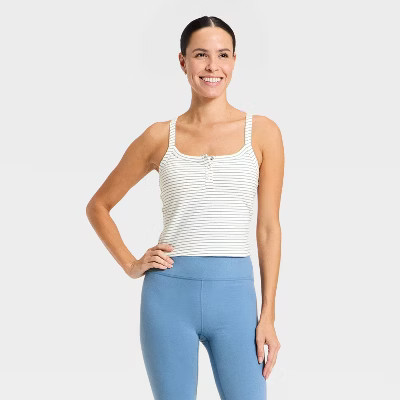Women's Cotton Balance Henley Cropped Support Tank Top - All In Motion™ | Target