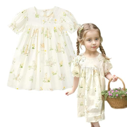 Simplee kids Girls Short Puff Sleeve Dress Toddler Dress Lace Easter Dress for Spring 4T Bunny Floral | Amazon (US)