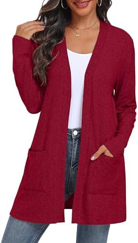 QIXING Women's Sweater Cardigan Open Front Lightweight Cardigan Long Sleeve Cardigans with Pocket... | Amazon (US)