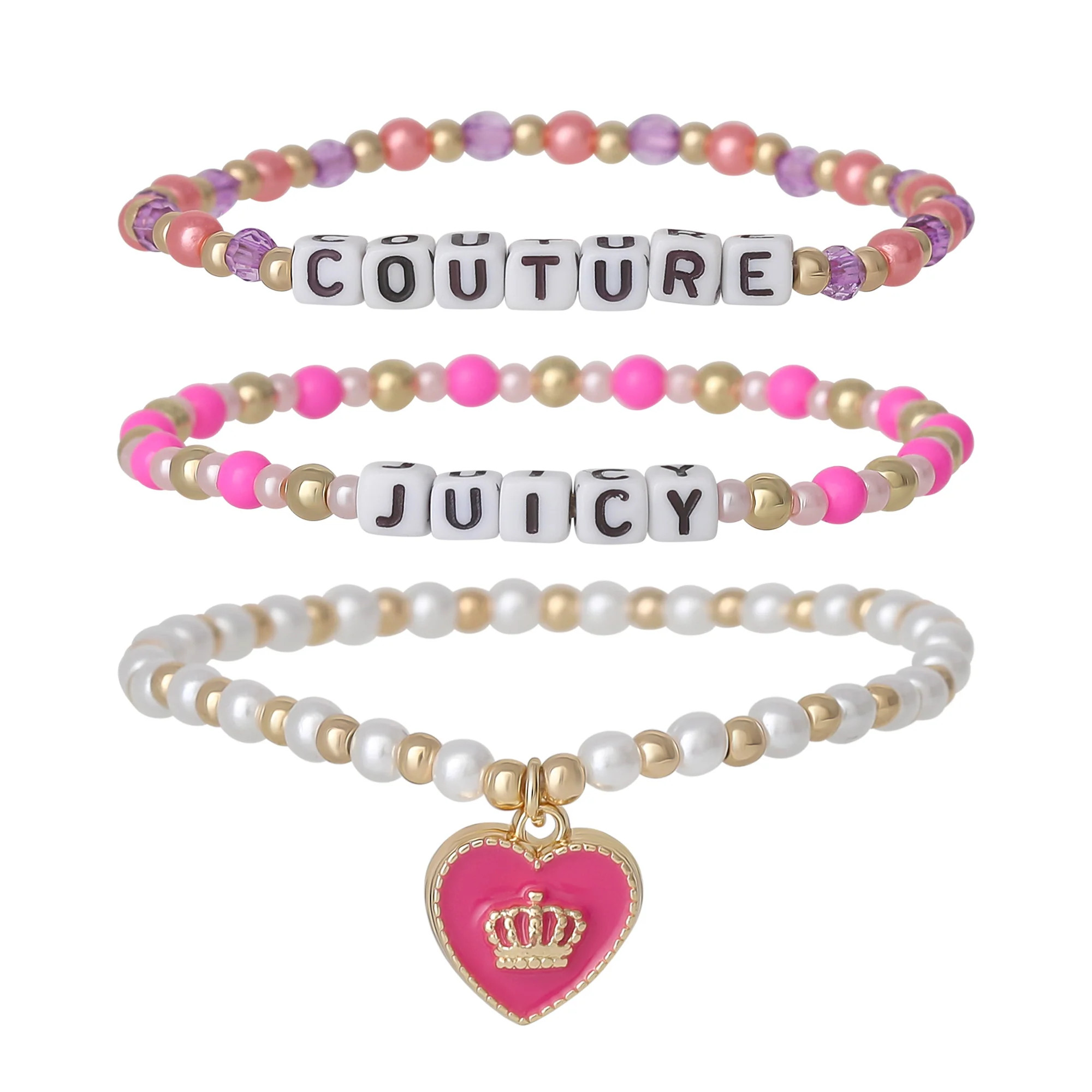 Kids Choose Juicy Heart Charm 3 Piece Beaded Bracelet Set | Juicy Couture