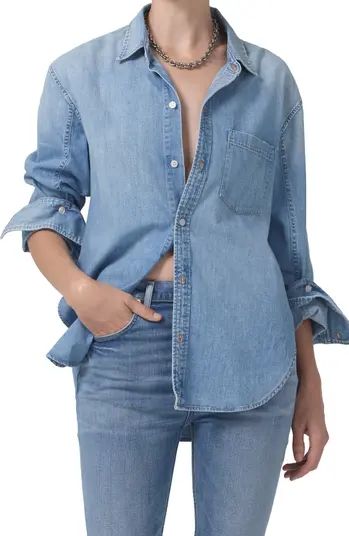 Kayla Shrunken Denim Button-Up Shirt | Nordstrom