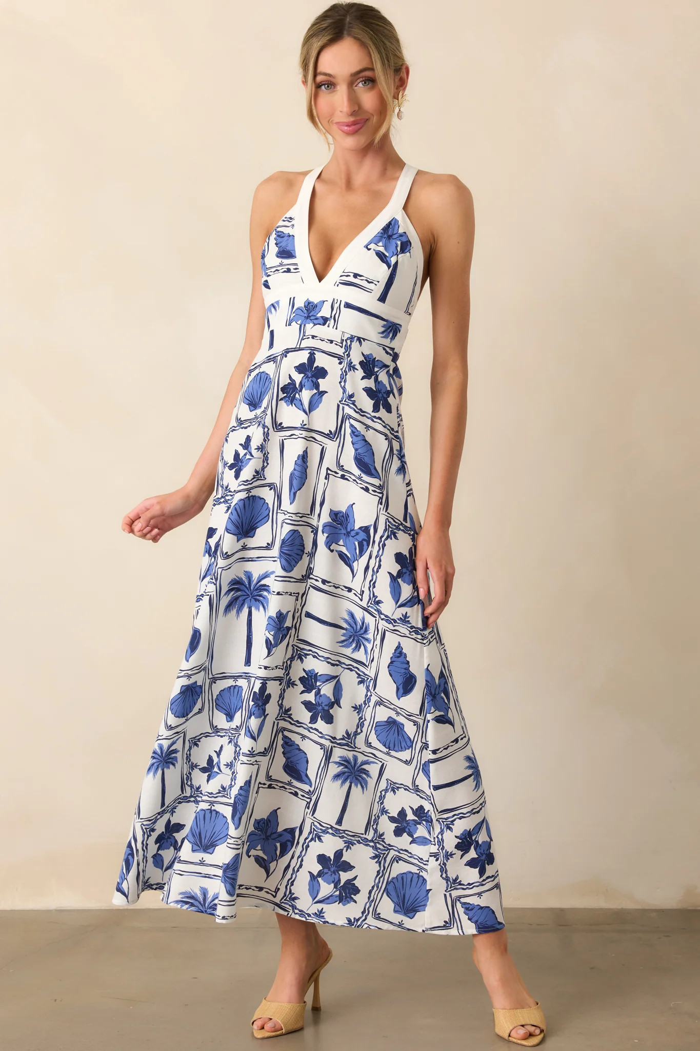 MINKPINK Blue Patchwork Sylvie Panel Midi Dress | Red Dress