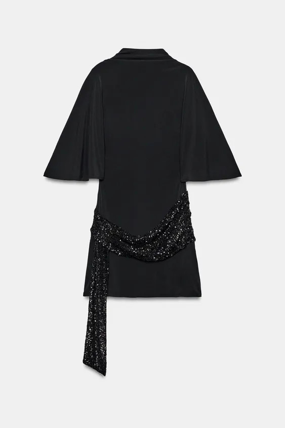 High neck dress with wide, short sleeves. Open back. Featuring a sash detail with sequin appliqu\... | Zara UK