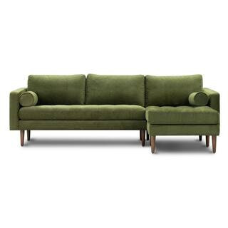 Napa 104.5 in. Fabric Right-Facing Sectional Sofa in Distressed Green Velvet | The Home Depot