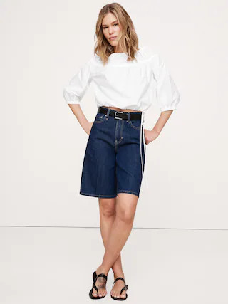 Cotton Poplin Ruched Bubble-Hem Top | Banana Republic (CA)