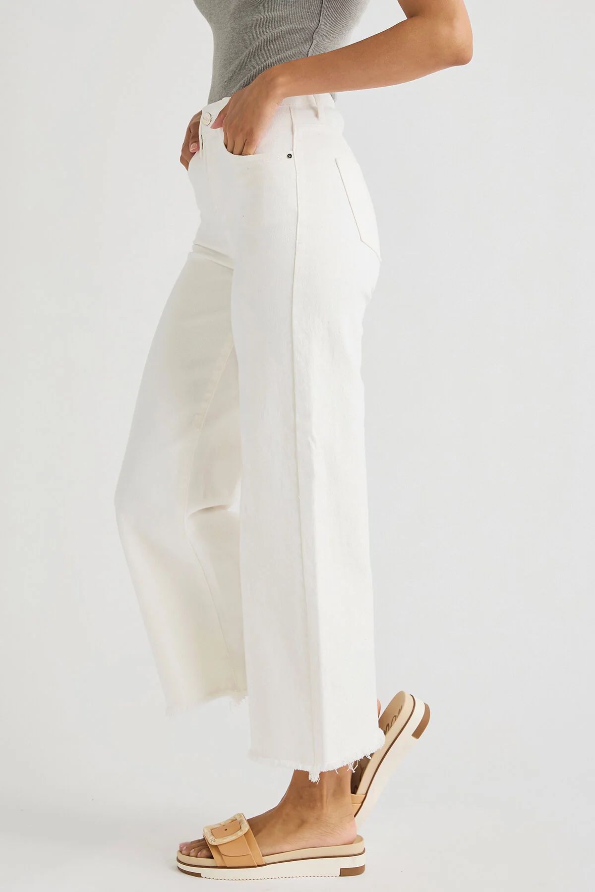 Risen White Wide Leg Crop Jeans | Social Threads