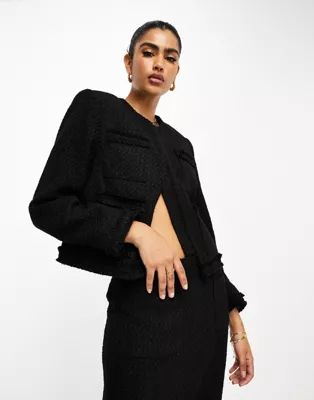 NA-KD x Hanna Schonberg co-ord tweed jacket in black | ASOS (Global)