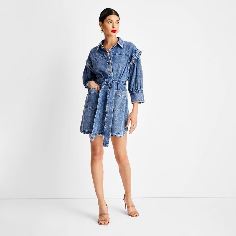 Women's Long Sleeve Utility Denim A-Line Dress - Future Collective™ with Kahlana Barfield Brown | Target
