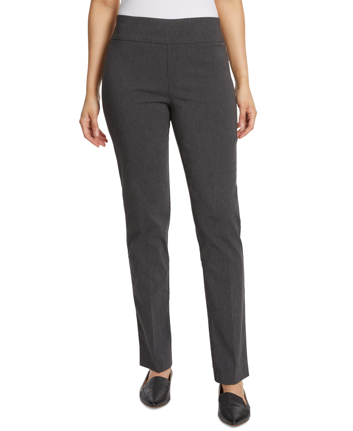 Gloria Vanderbilt Women's Tummy-Control Pull-On Slim Trousers, in Regular, Short & Long - Heather Grey | Macy's