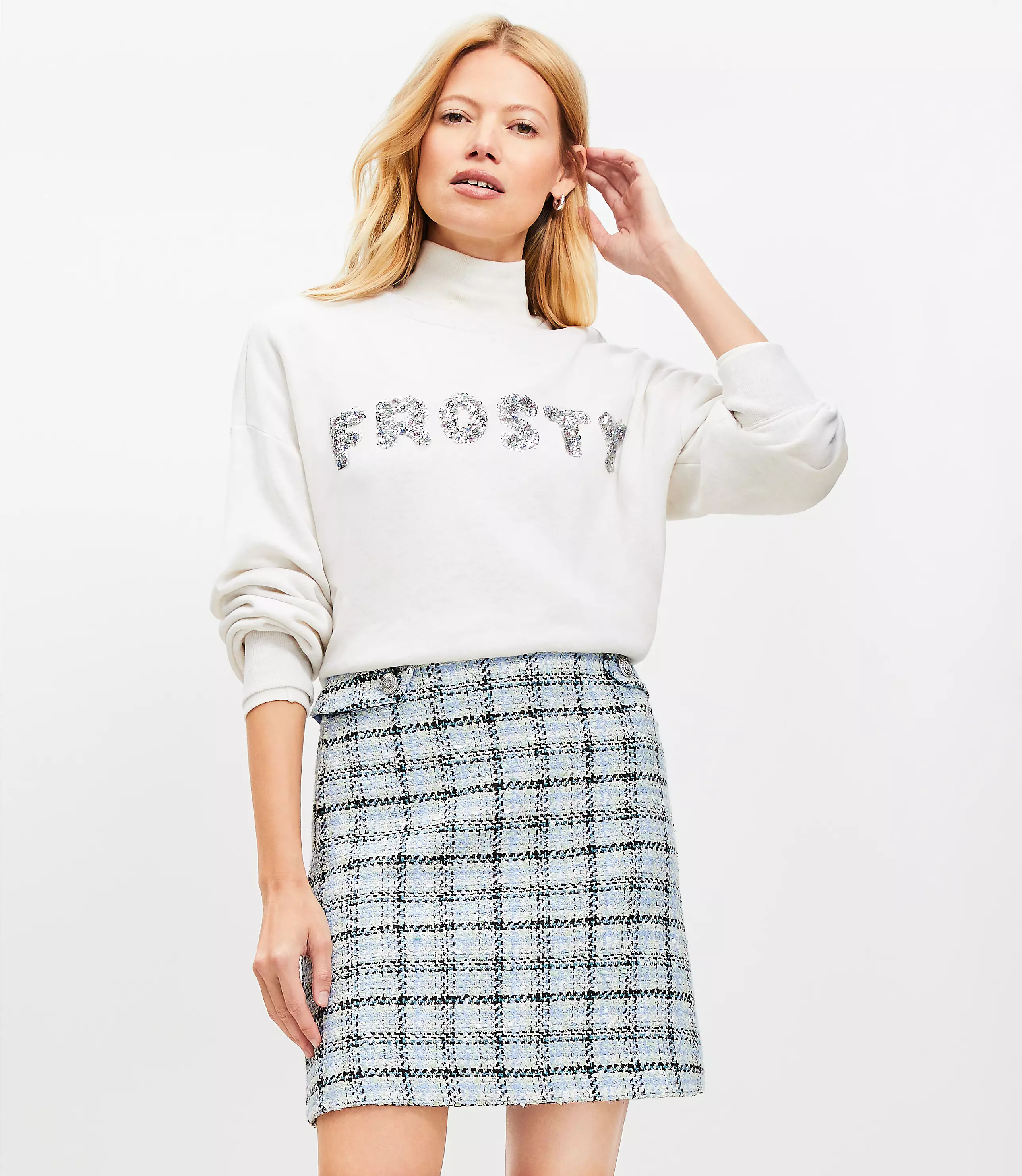 Plaid Tweed Button Tab Mini Skirt | LOFT