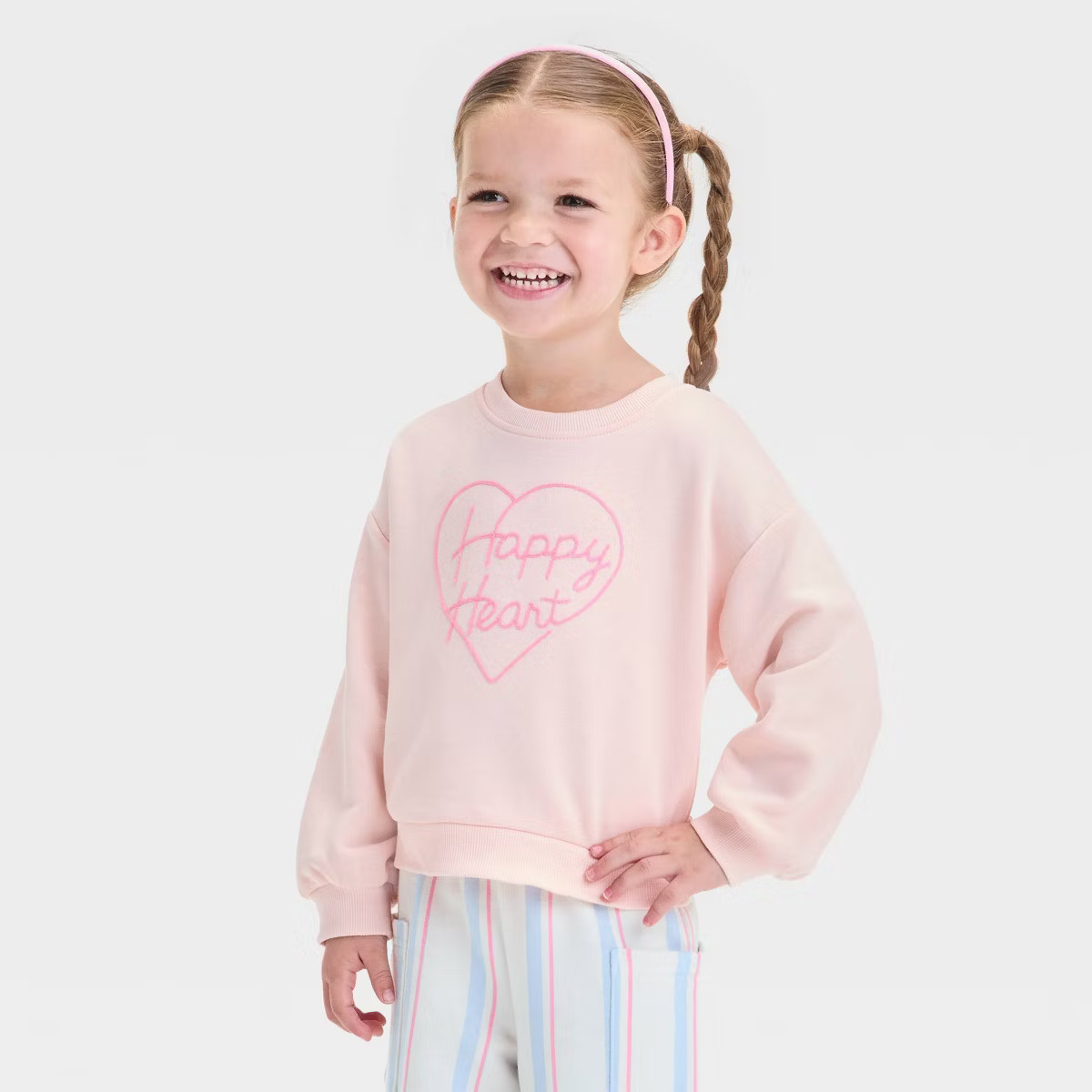 Toddler Girls' "Happy Heart" French Terry Valentine's Day Striped Pants Set - Cat & Jack™ Pink/... | Target