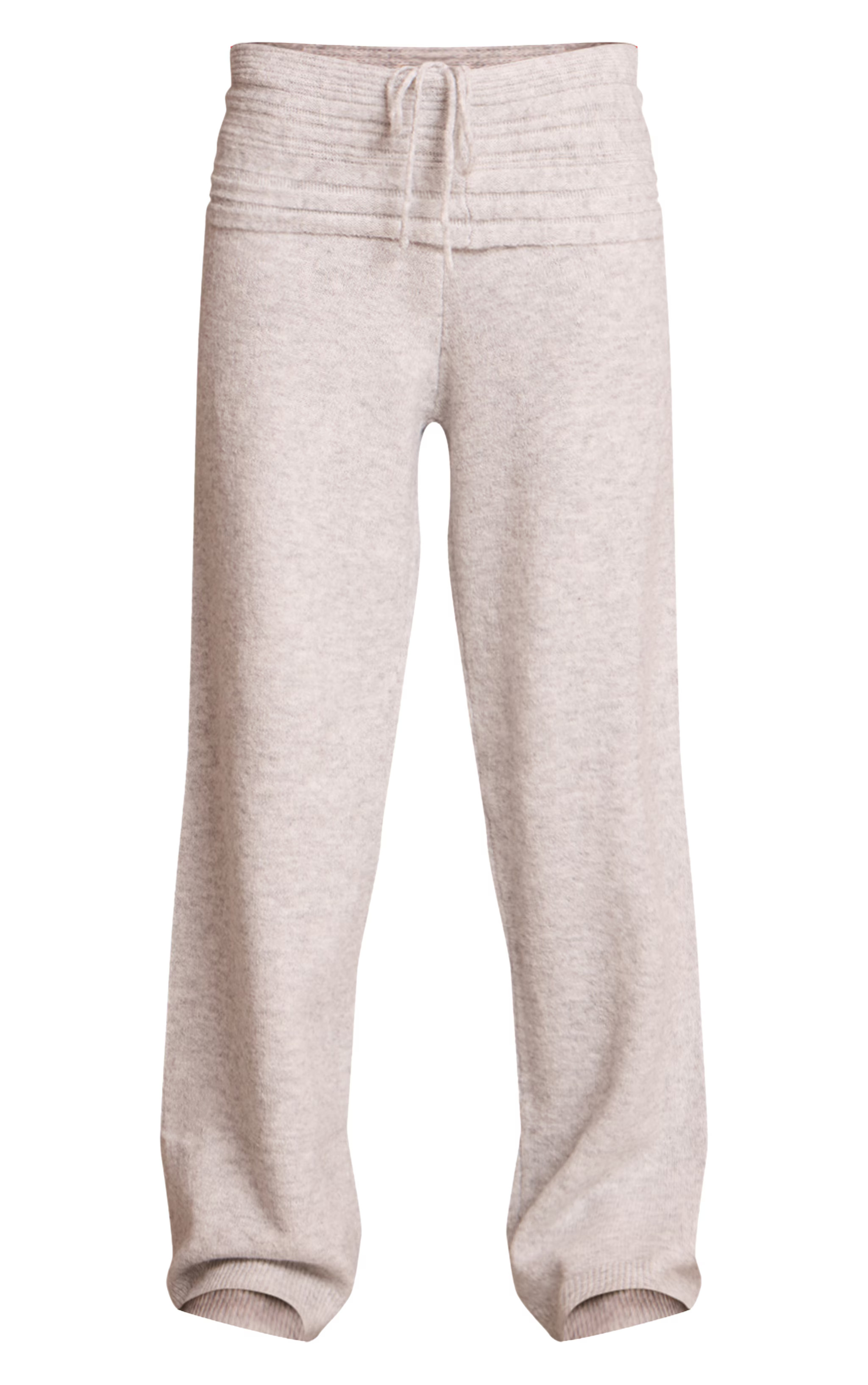 Light Grey Rib Soft Knit Fold over Trouser | Knitwear | PrettyLittleThing UK