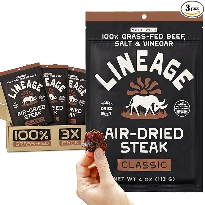 Lineage Provisions 100% Grass Fed Air-Dried Steak - Nutrient-Dense Carnivore Snacks - Tender Beef... | Amazon (US)