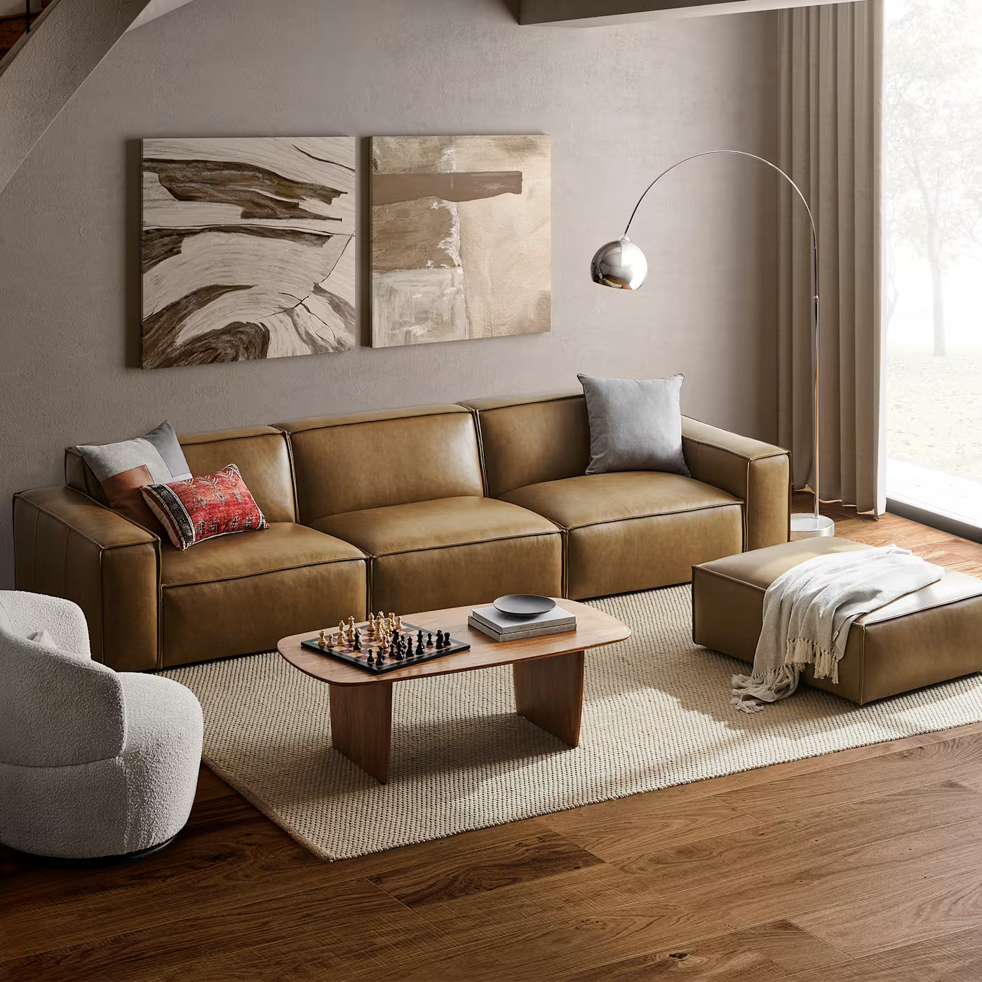 Jonathan Leather Extended Sofa with OttomanSet Sale | Castlery US