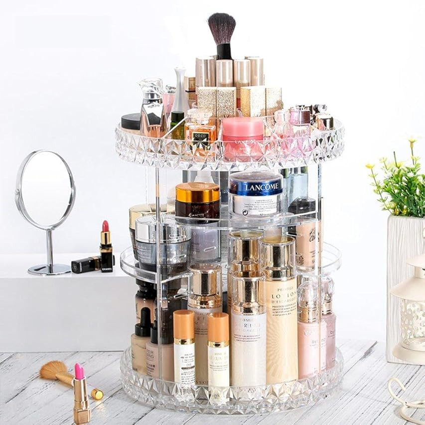 Makeup Organizer 360 Degree Rotating Large Capacity Cosmetic Storage Box 7 Layers Adjustable Shelf H | Amazon (US)