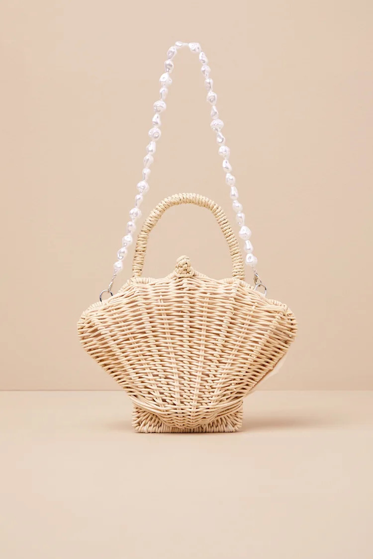 Kaimana Beige Raffia Woven Seashell Pearl Bag | Lulus