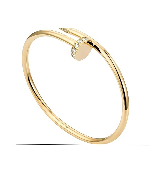 18K Gold Nail Cuff Bracelet for Women Elegant CZ-Studded Open Design, Stylish Gold Jewelry Gift f... | Amazon (US)