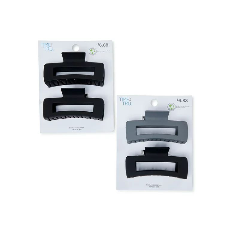 Time and Tru Adult Women's Black/Grey Claw Hair Clips, 4-Pack | Walmart (US)