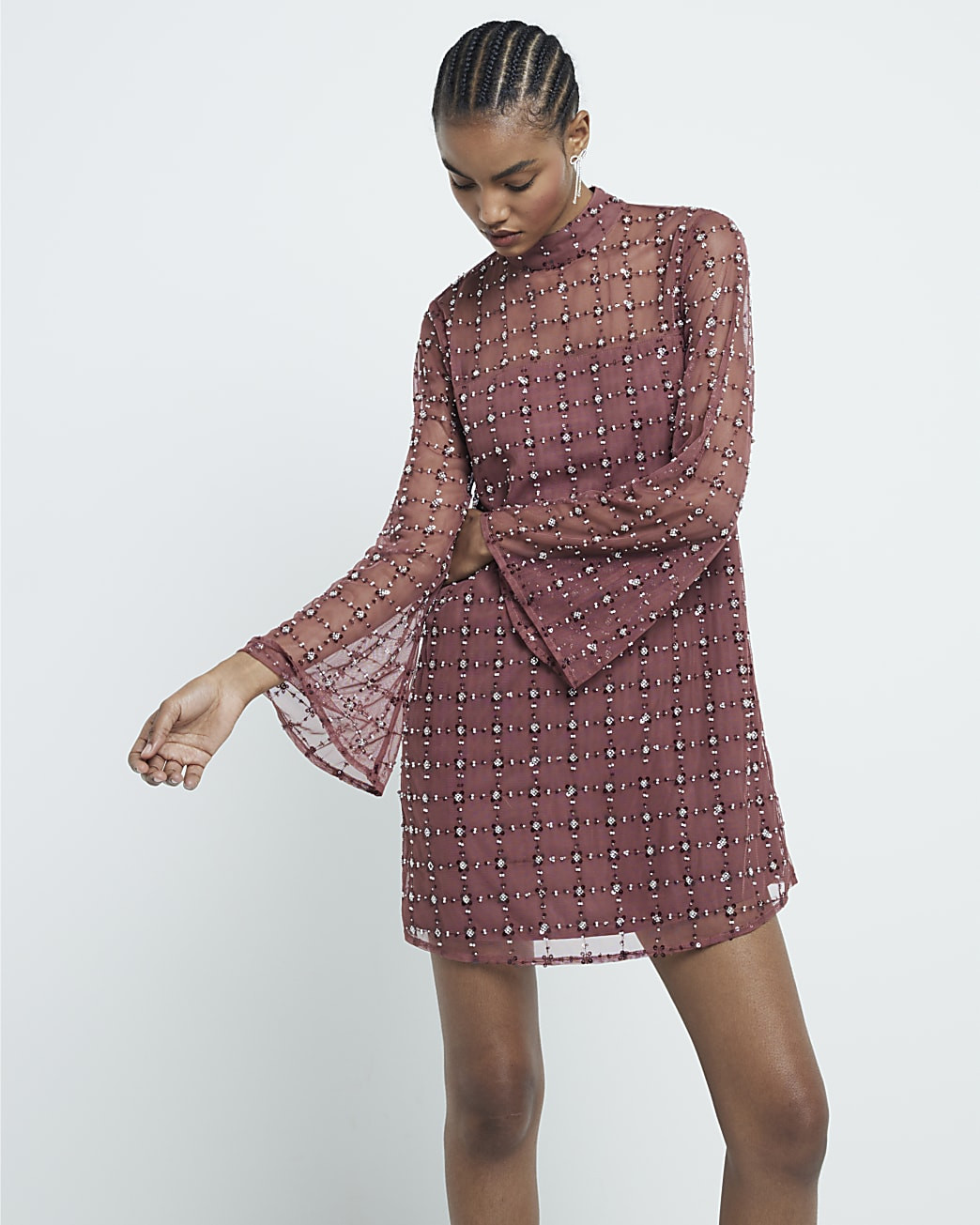 Red Embellished Mesh Mini Dress | River Island UK & IE