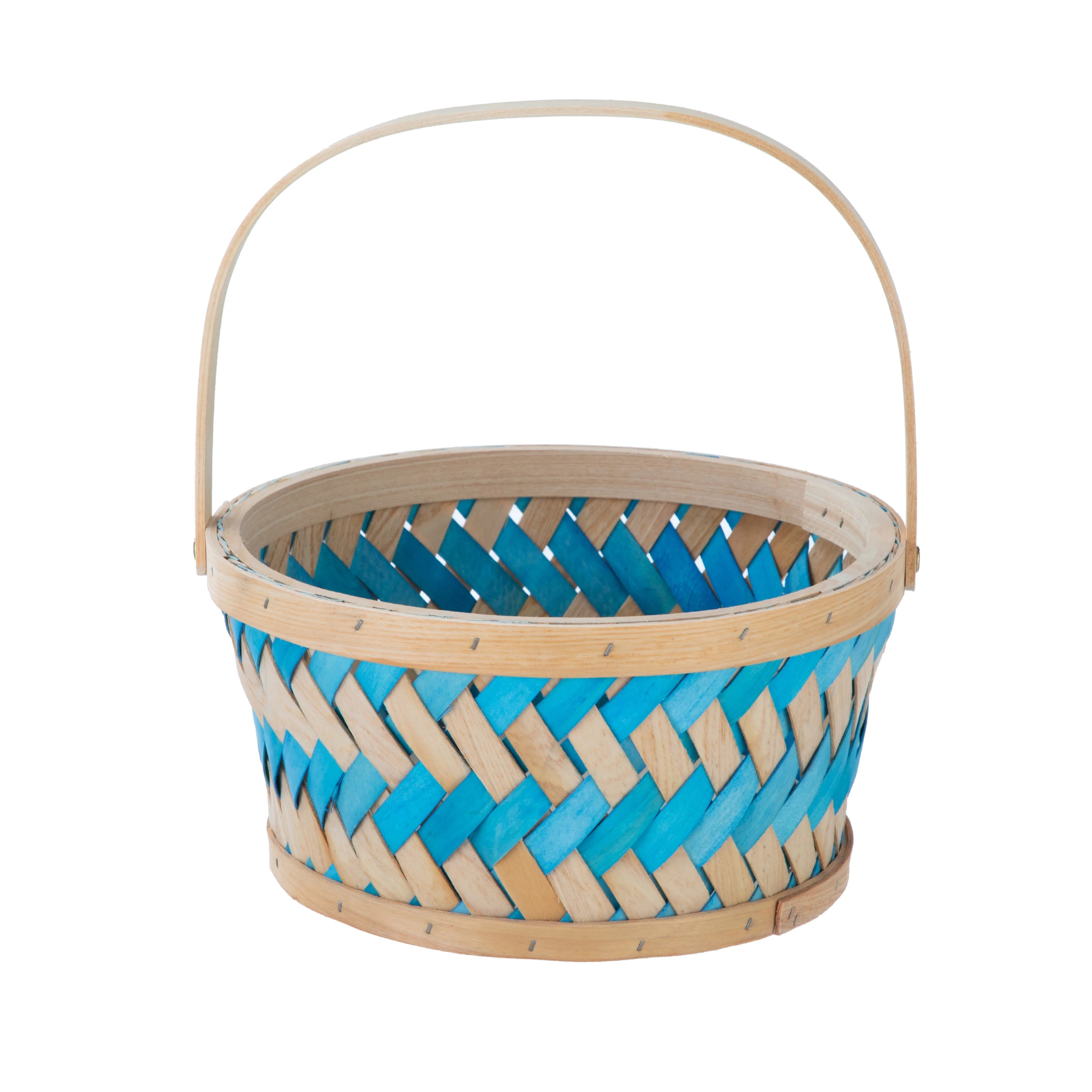 Round Woven Woodchip Basket, Brown and Blue, 10.25" x 5", Easter by Way To Celebrate | Walmart (US)