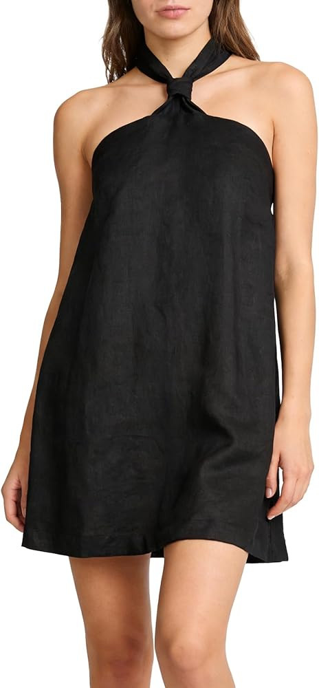 Amazhiyu Womens 100% Linen Mini Dress Halter Tie Neck Backless Sleeveless Summer | Amazon (US)